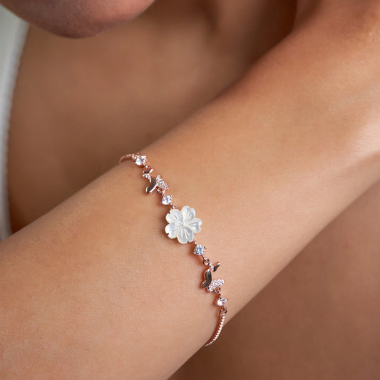 Rose gold Mother of Pearl Butterfly chain bracelet