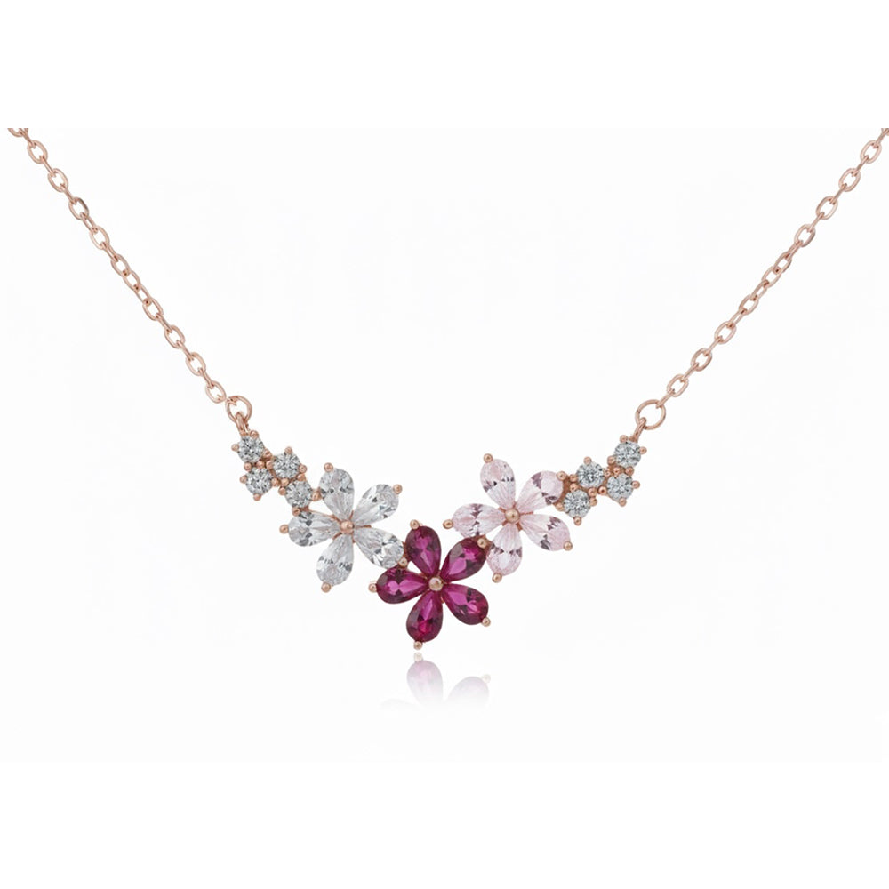 Silver Rose gold Floral Charm Necklace Chain pendant