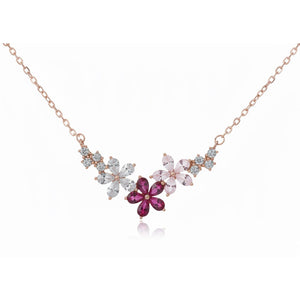 Silver Rose gold Floral Charm Necklace Chain pendant