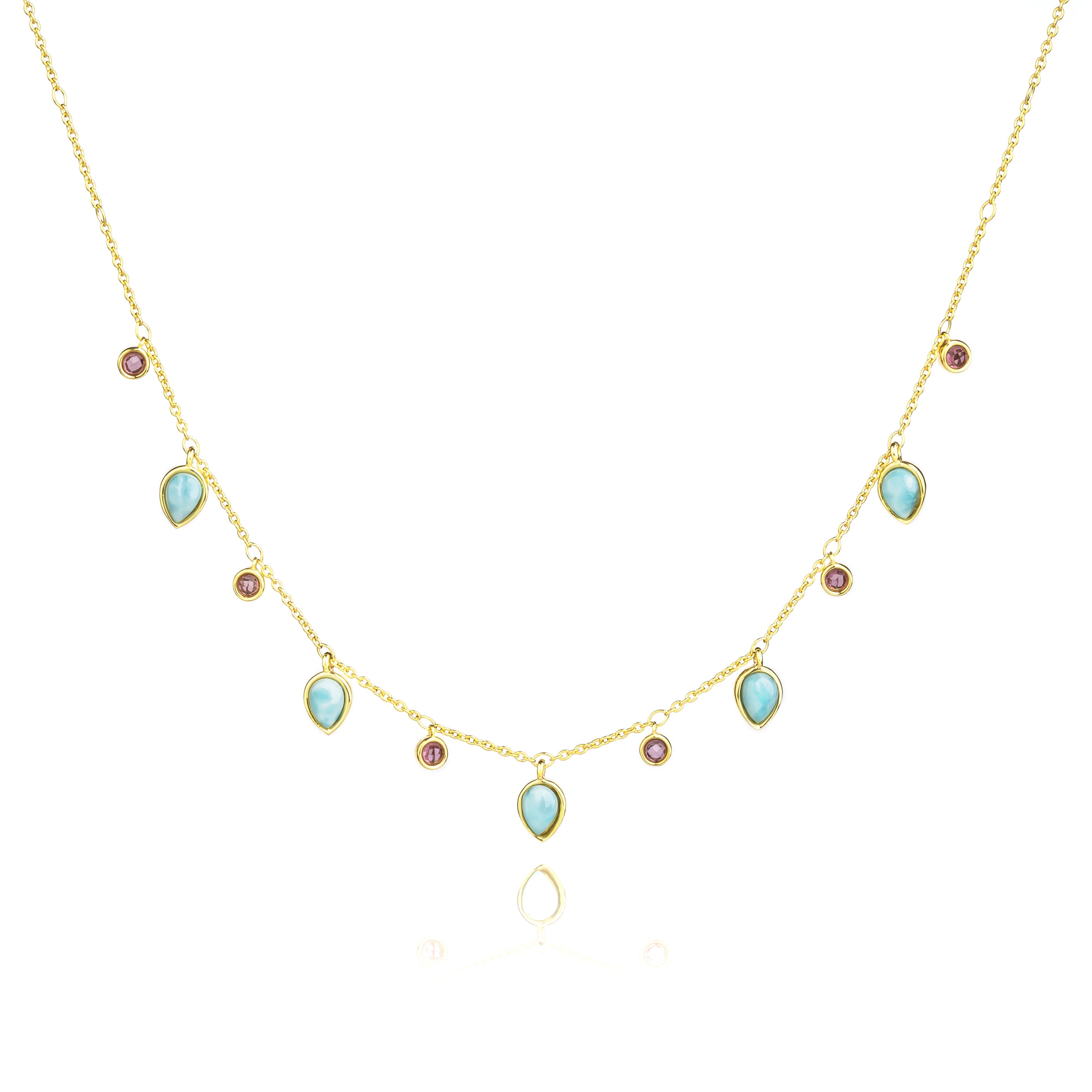 Celestial Larimar & Pink Tourmaline 925 Pure Silver Necklace