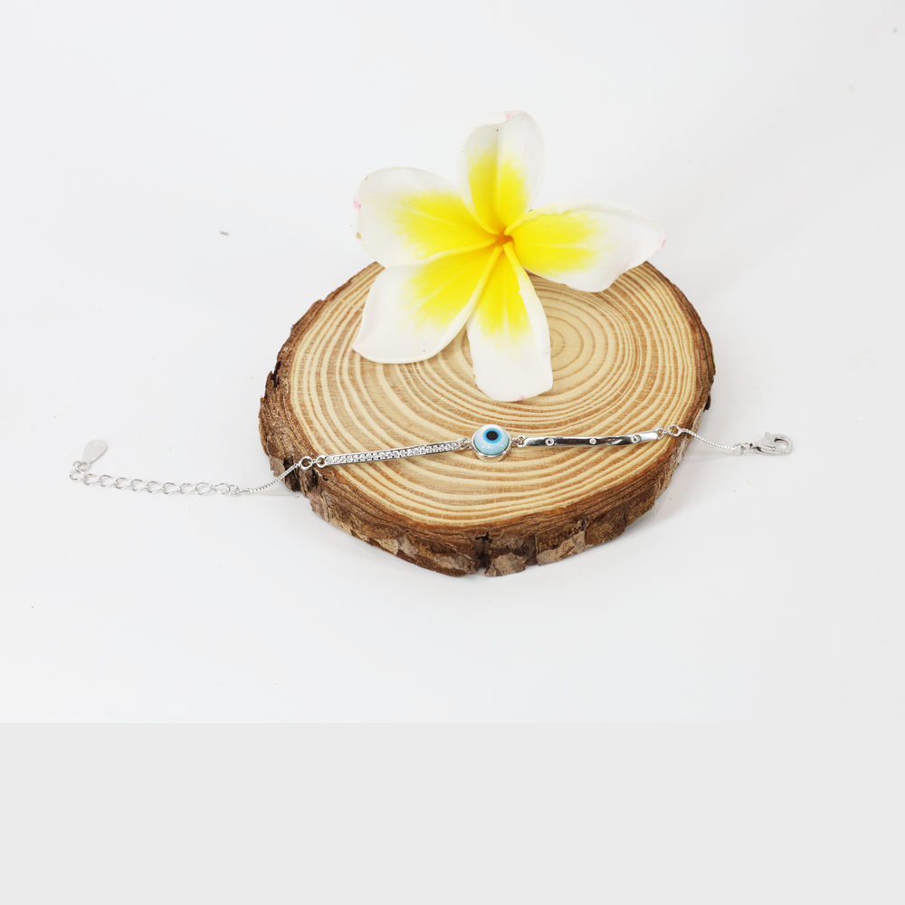Silver Kids Evil Eye Daisy Bracelet