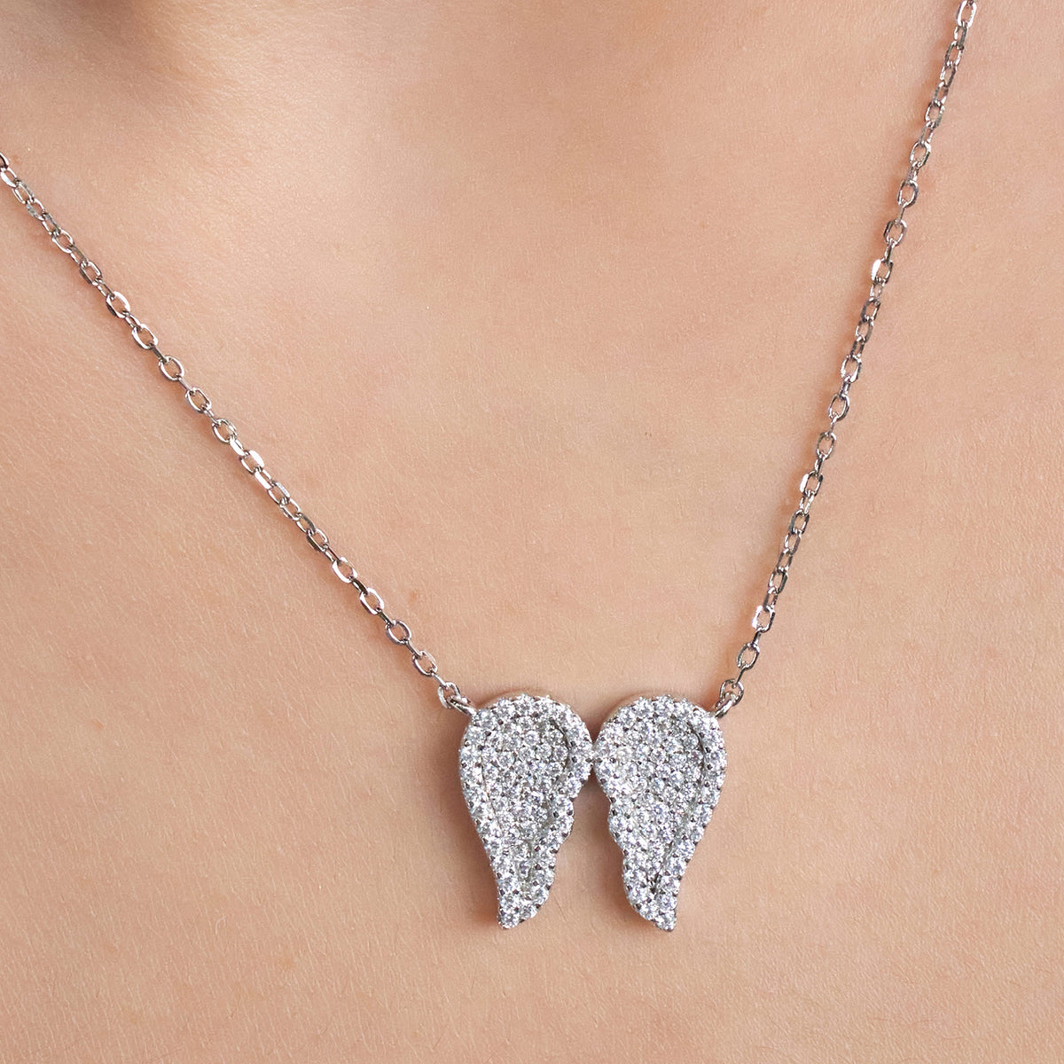 Silver Sparkling guardian angel wings chain pendant for her