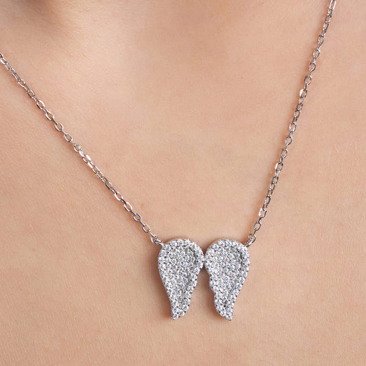 Silver Sparkling guardian angel wings chain pendant for her