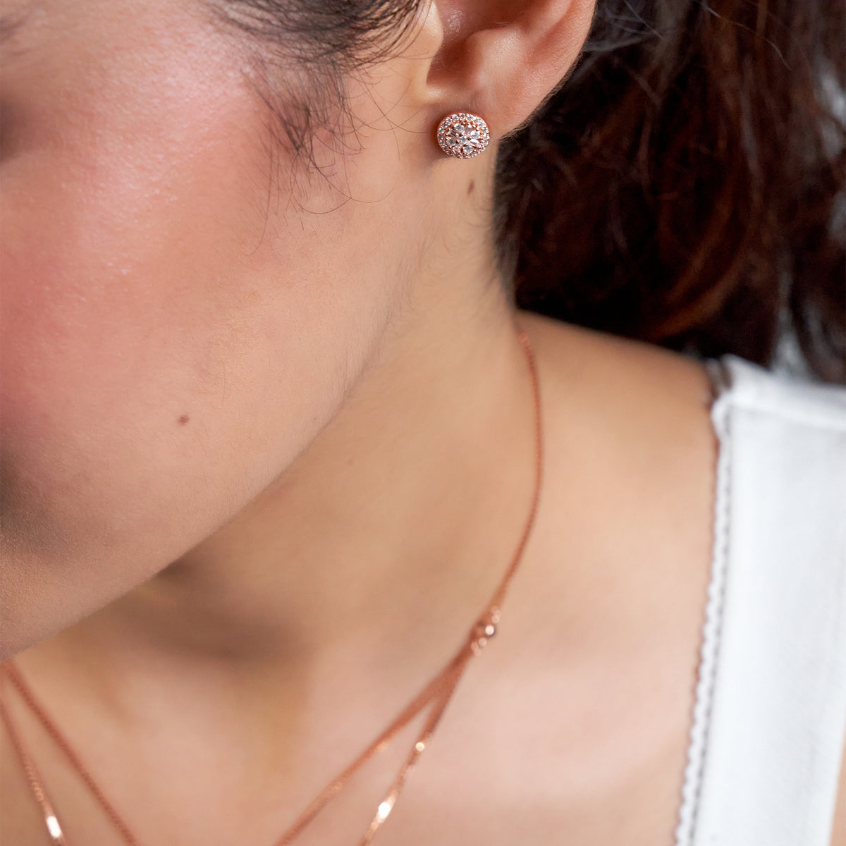 925 silver Rose gold Layered Necklace set with Earrings
