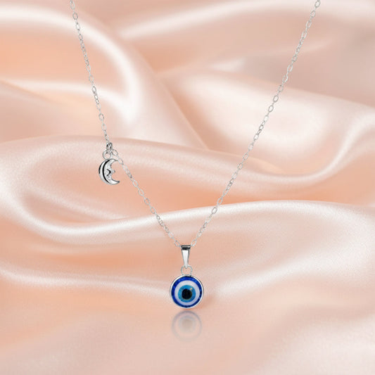 Silver Charm Evil Eye Pendant with Moon