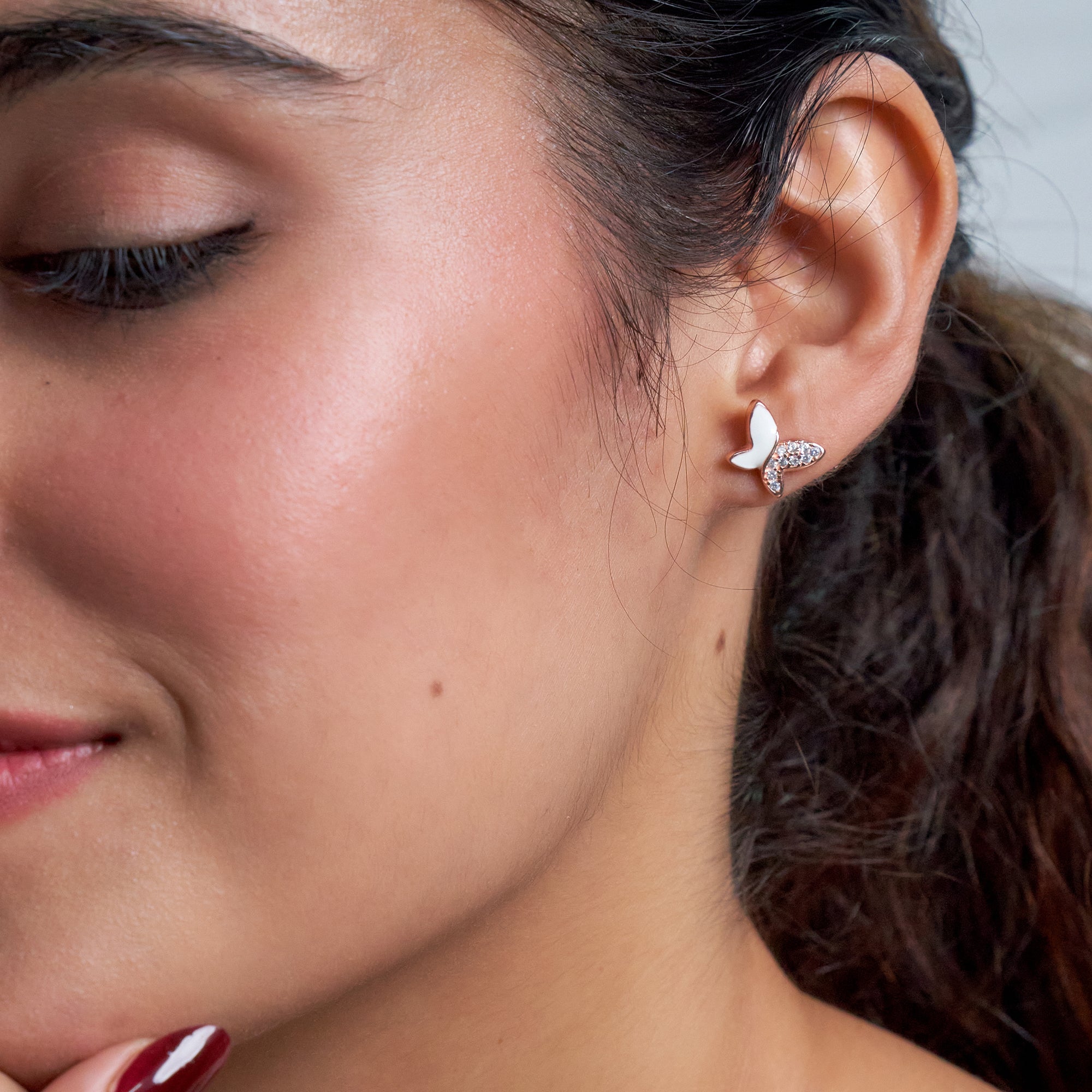 Rose Gold Exquisite Butterfly Studs Earrings