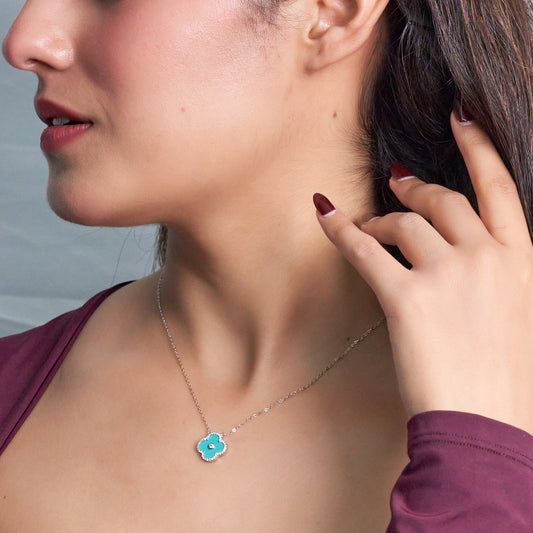 Silver Turquoise Clover Pendant