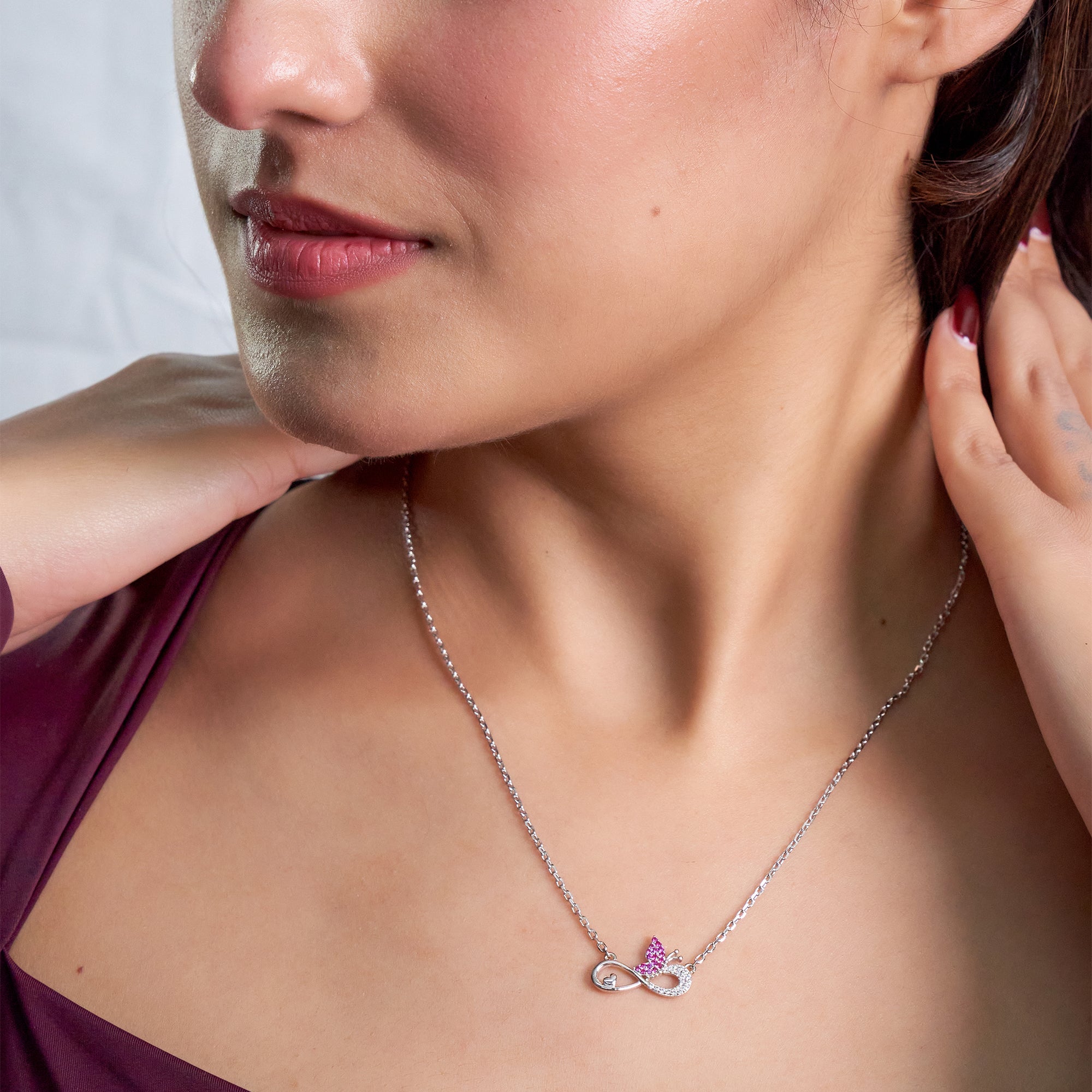 Silver Pink Butterfly and Infinity Love Pendant