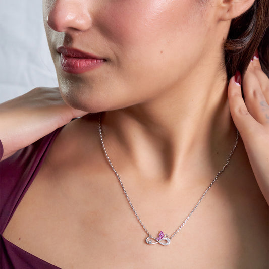 Silver Pink Butterfly and Infinity Love Pendant