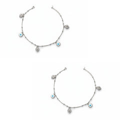 925 Silver Heart Padlock and Evil Eye Charm Anklet