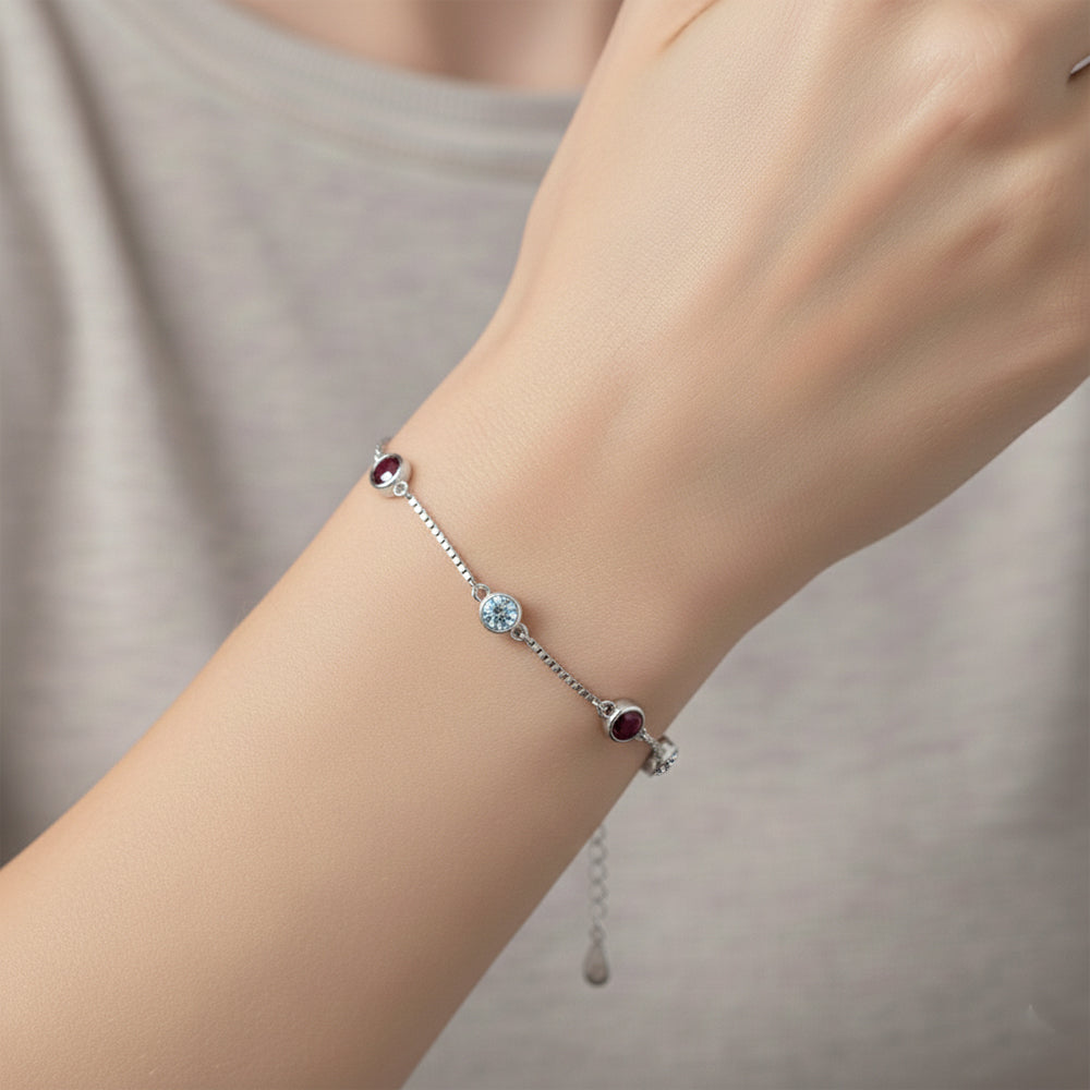 Silver Classic Ruby pink and White Girlish Chain bracelet