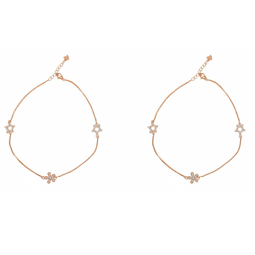 Rose gold Flower and Star Anklet