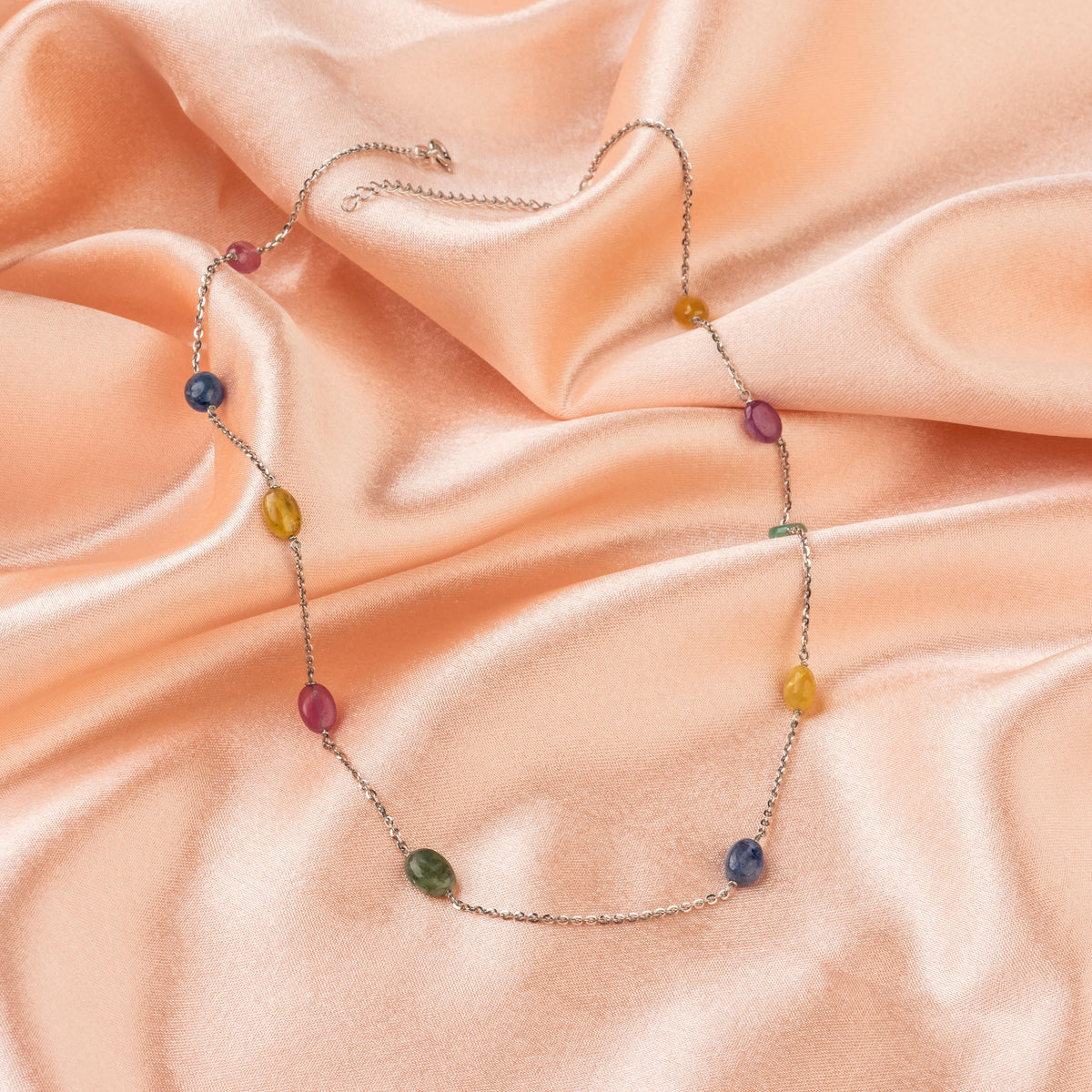 Radiant Multicolored Gemstone Sterling Silver Chain