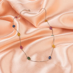 Radiant Multicolored Gemstone Sterling Silver Chain