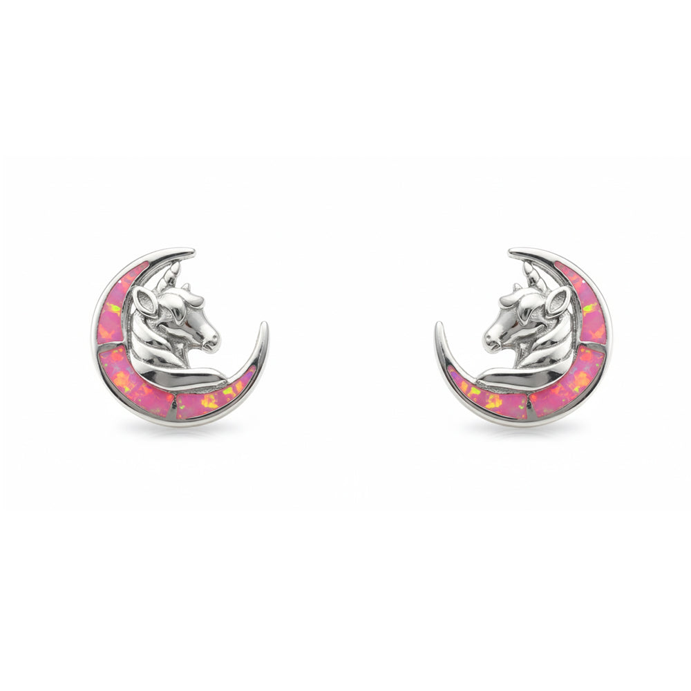 Silver Pink Paradise Unicorn Studs Earrings