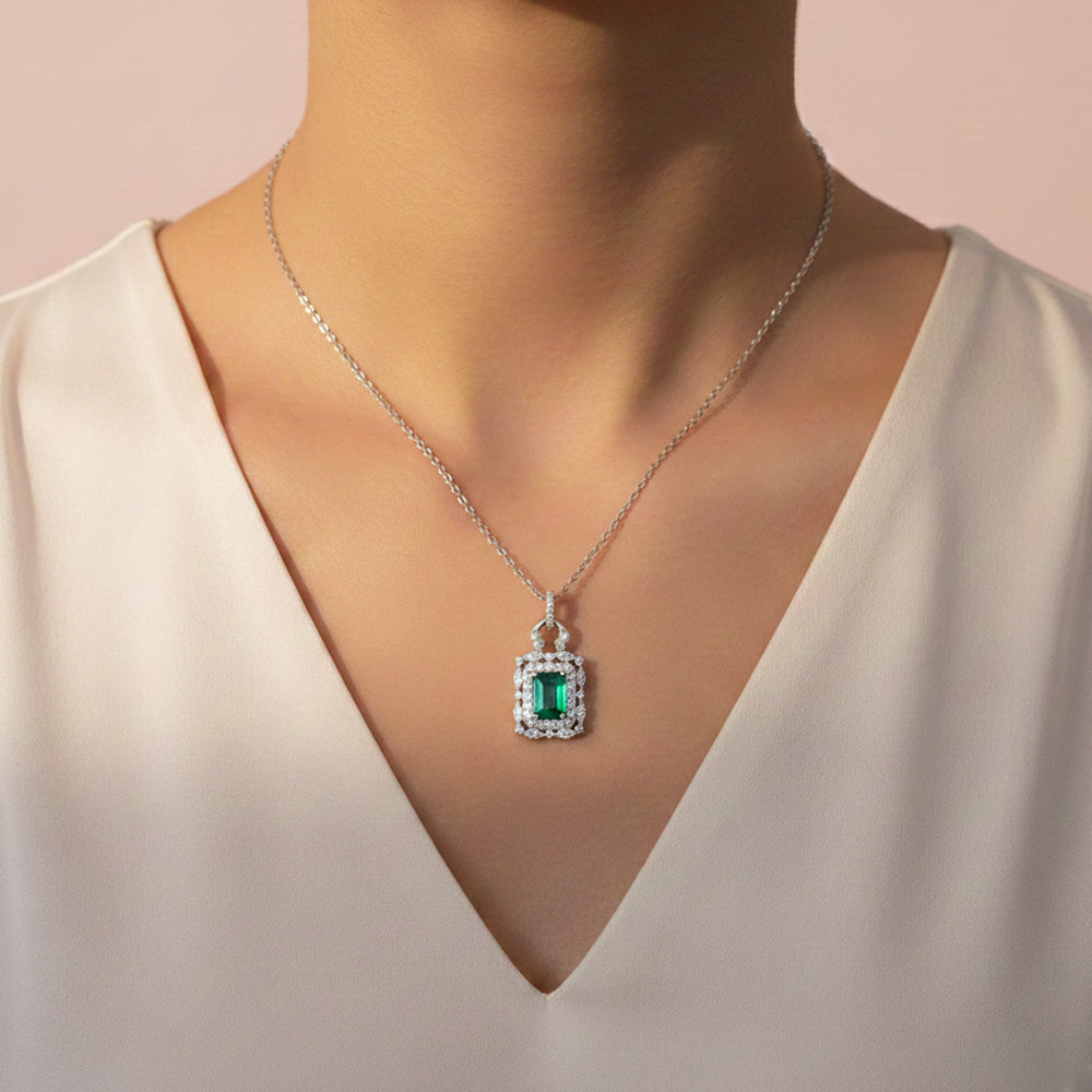 Silver Fiery Halo Green Pendant