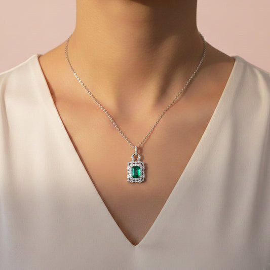 Silver Fiery Halo Green Pendant