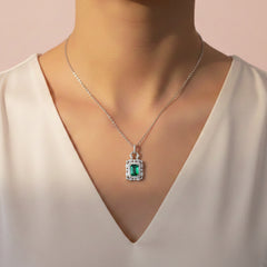 Silver Fiery Halo Green Pendant