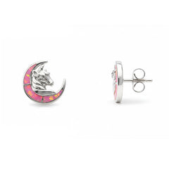 Silver Pink Paradise Unicorn Studs Earrings