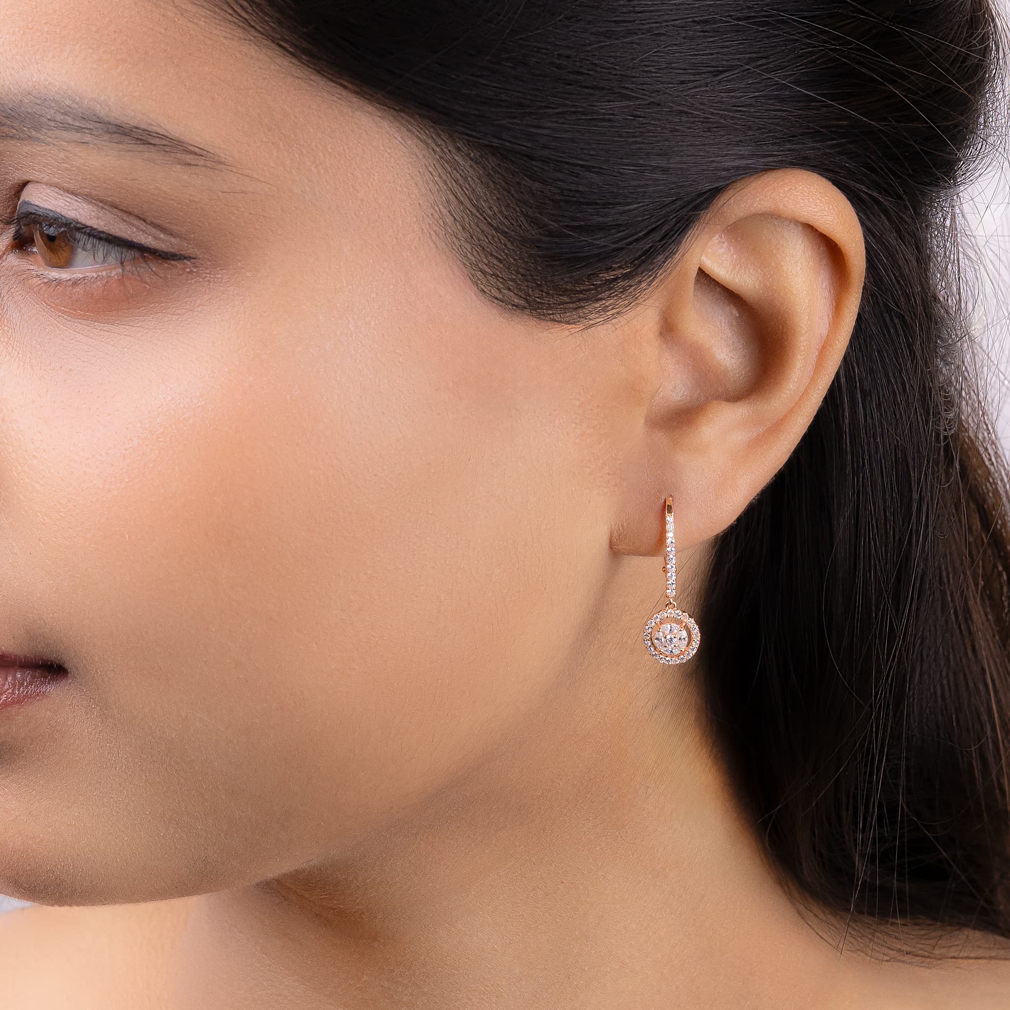 Rose Gold Round cut Drop Earrings