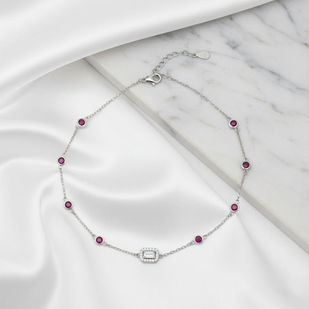 Silver Ruby Red anklet For her