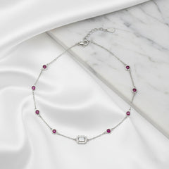 Silver Ruby Red anklet For her