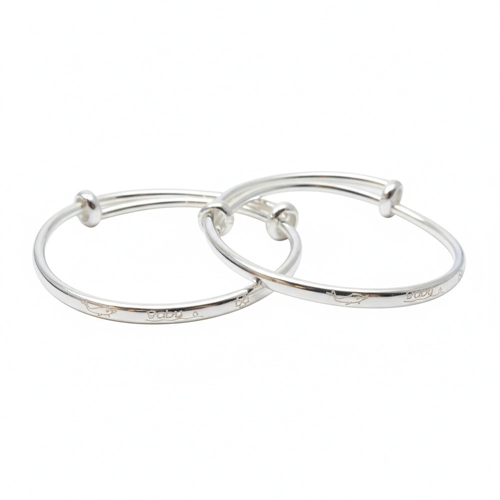 Silver 'Baby' Engraved Aqua Baby Bracelet (kada)
