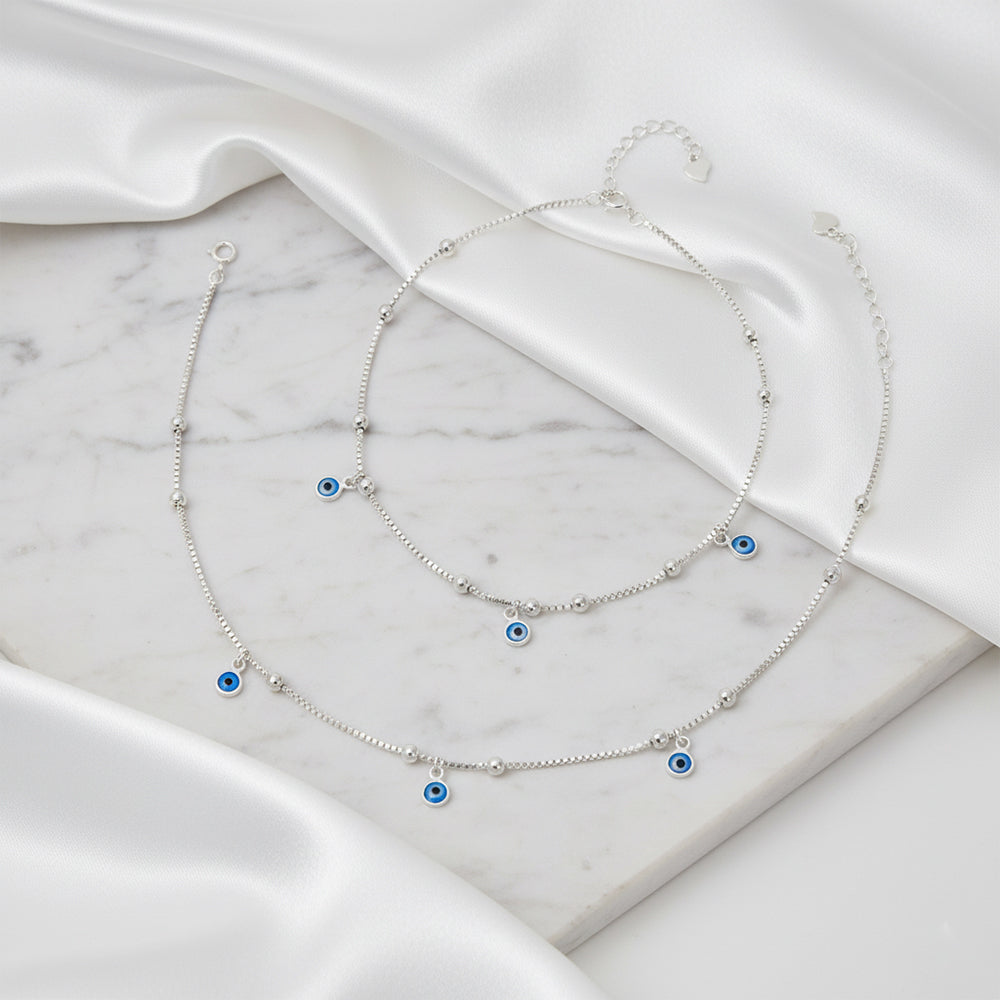 Silver Sleek and delicate  Evil eye Anklet For her