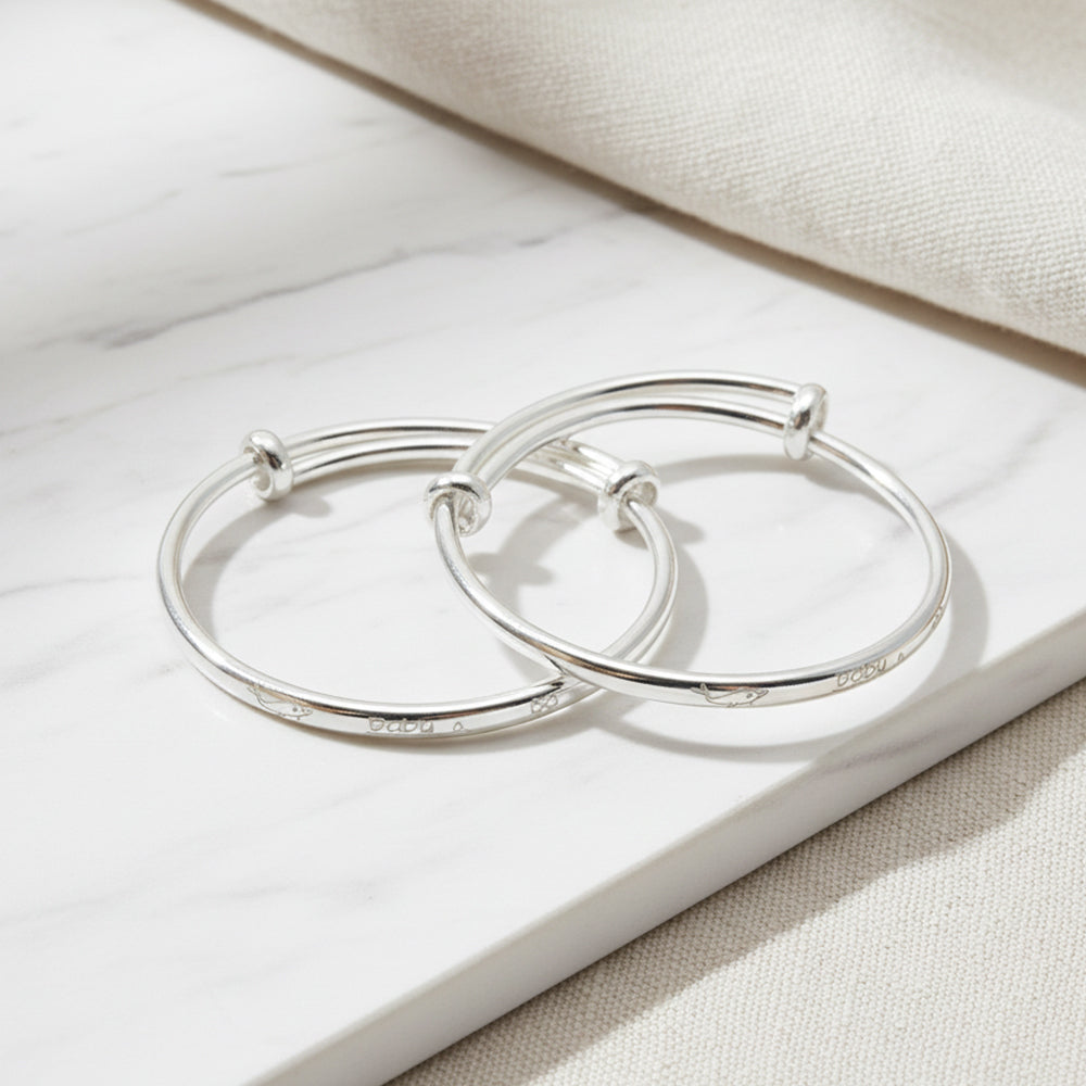 Silver 'Baby' Engraved Aqua Baby Bracelet (kada)