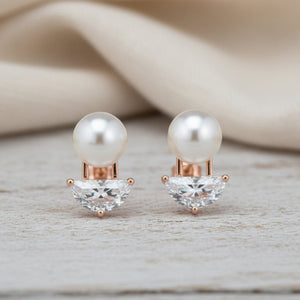 Rose Gold Chic Pearl Drop Studs