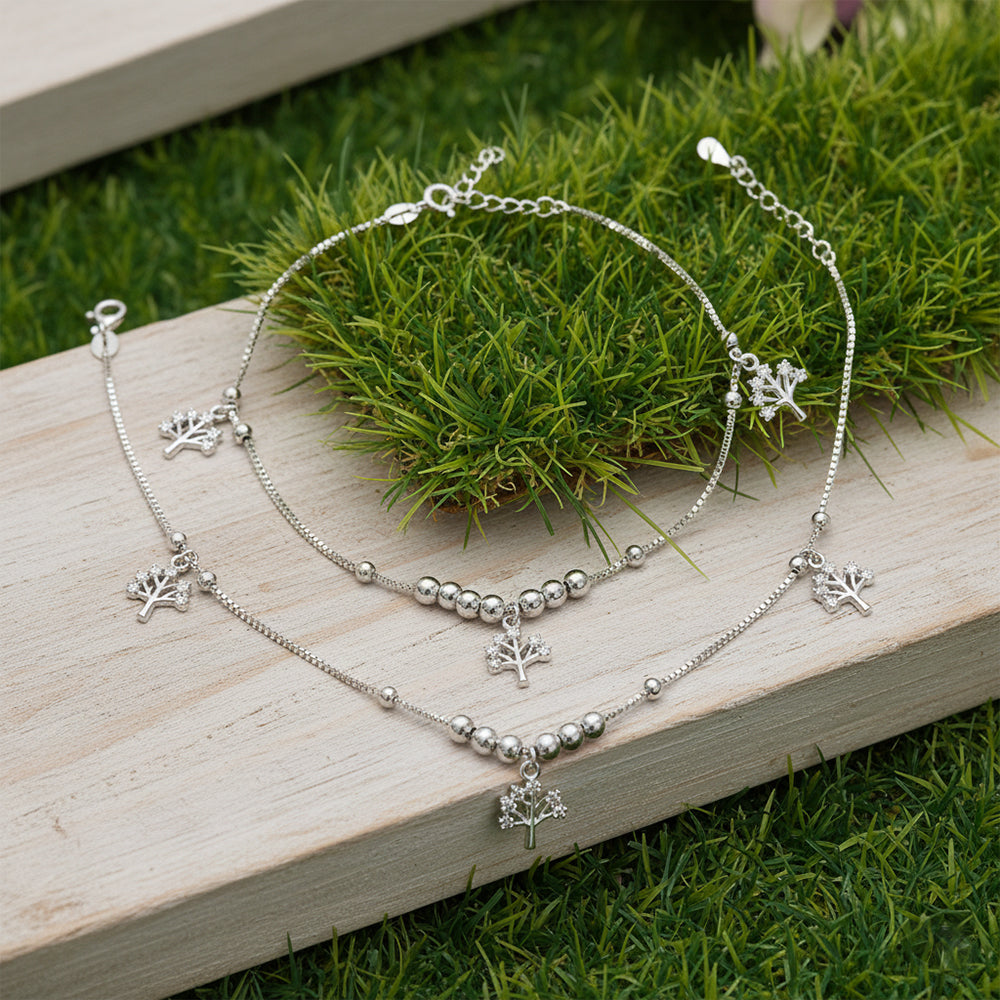 Silver Sparking Tree of life Anklet
