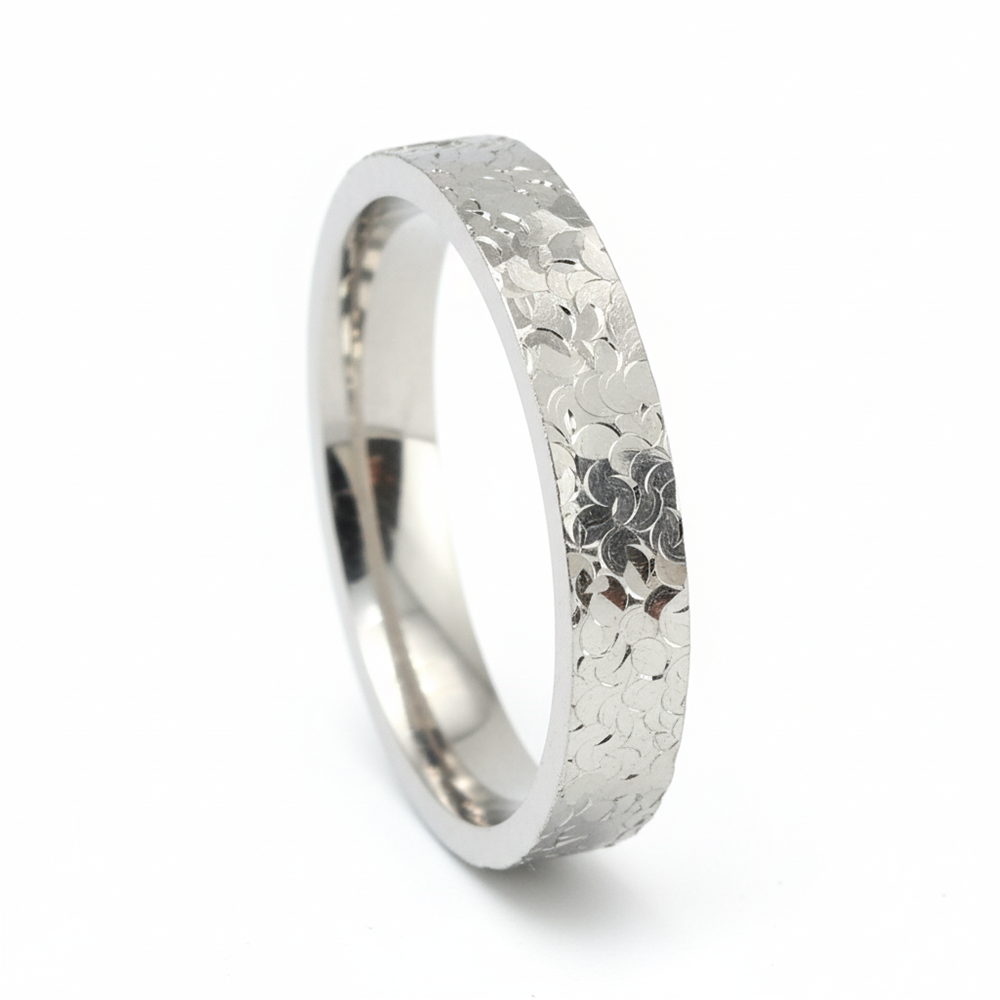 Silver classic Hammer pattern Mirror polish Band ring