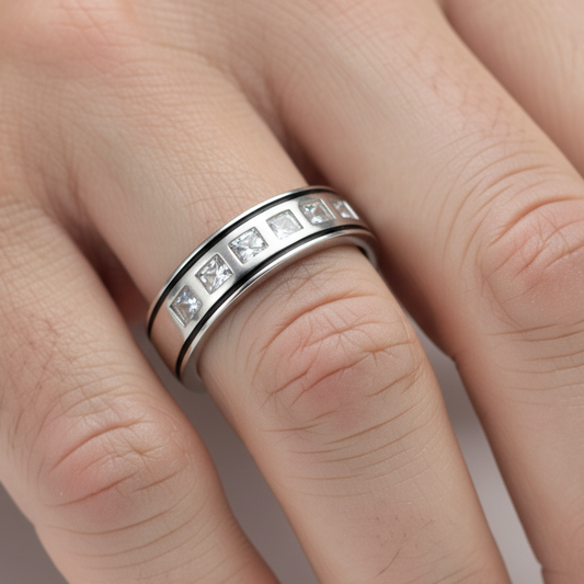 Silver Square cut CZ Diamond Eternity Band ring