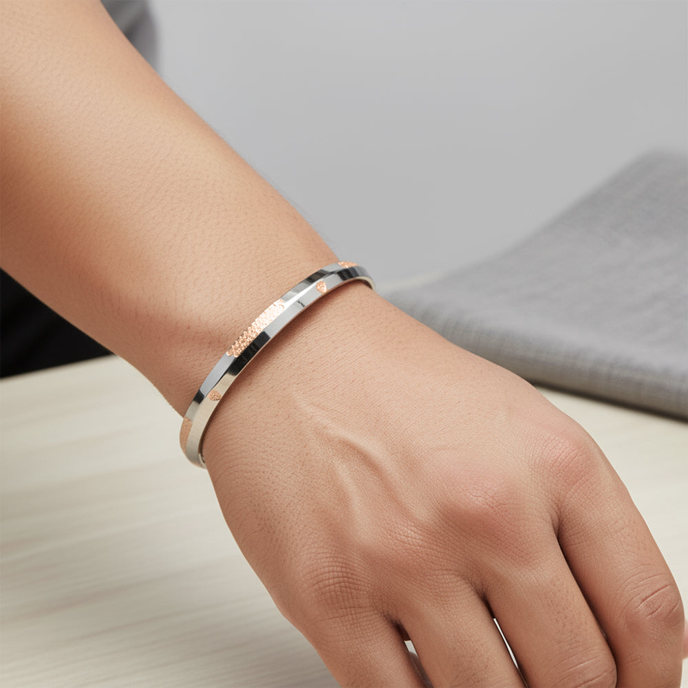 Silver Two Tone Kada Bracelet For Him