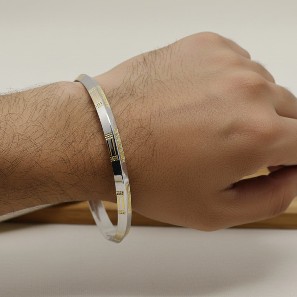 Silver Gold polish Parallel lines Mens Bracelet (kada) for him