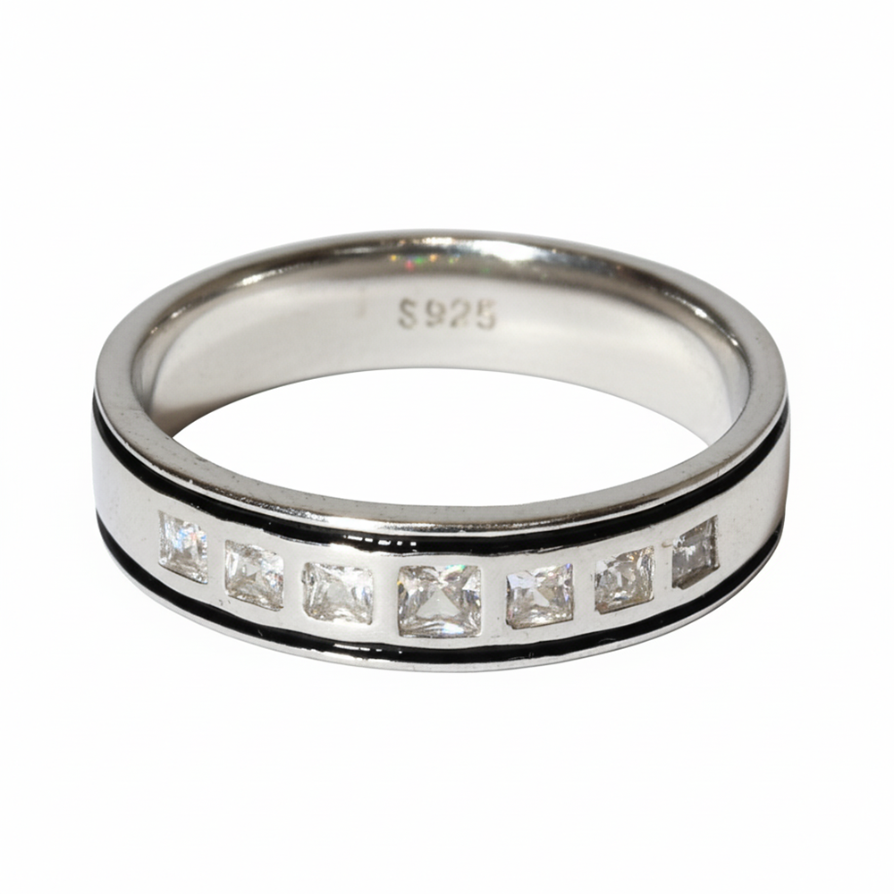 Silver Square cut CZ Diamond Eternity Band ring