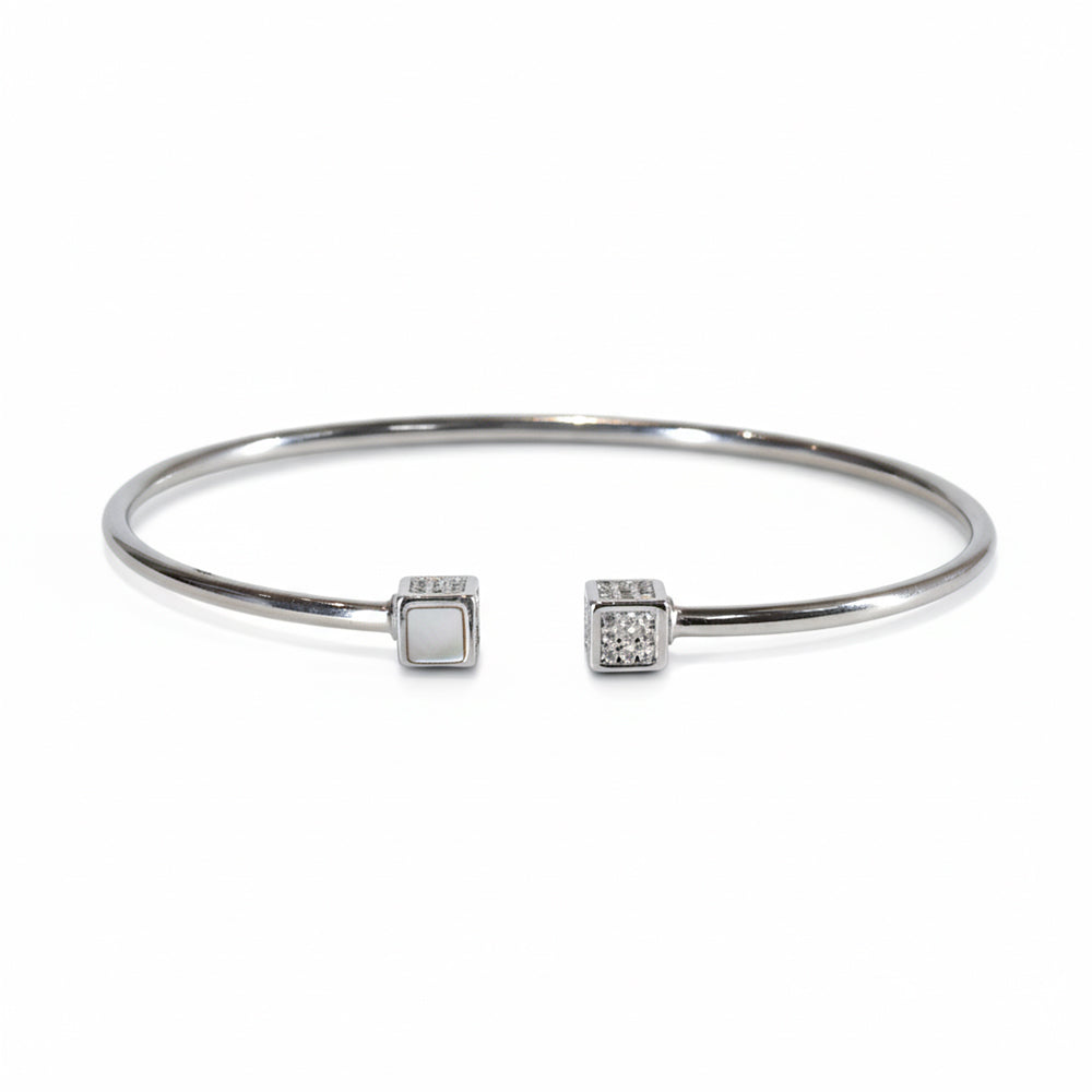 Silver Cube Geometric Open Bracelet