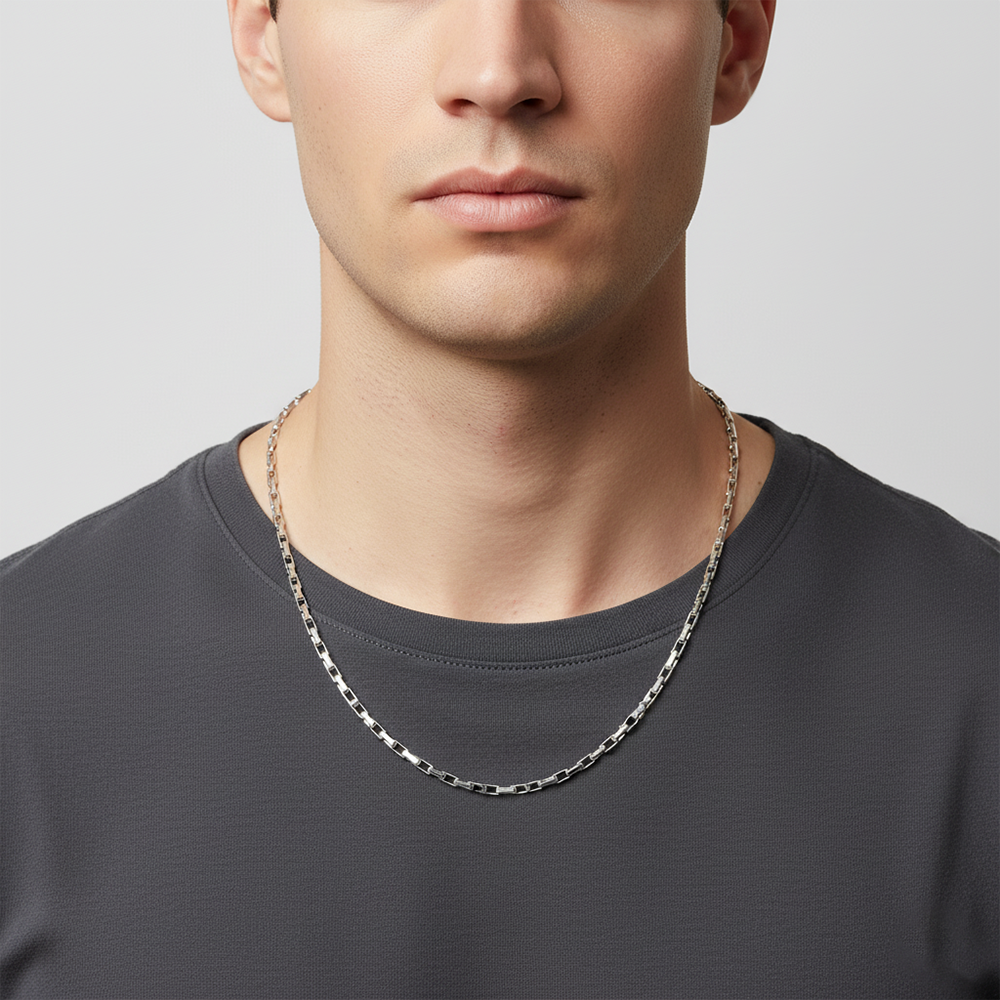 Silver Solid Link Chain For Him