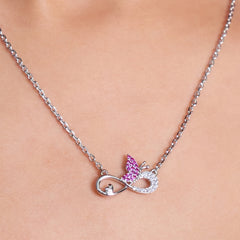 Silver Pink Butterfly and Infinity Love Pendant