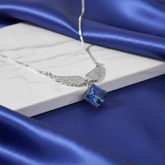 Silver Angel wings Deep Purple Crystal Pendant Necklace