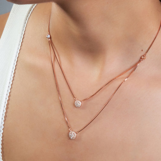 925 silver Rose gold Layered Necklace set with Earrings