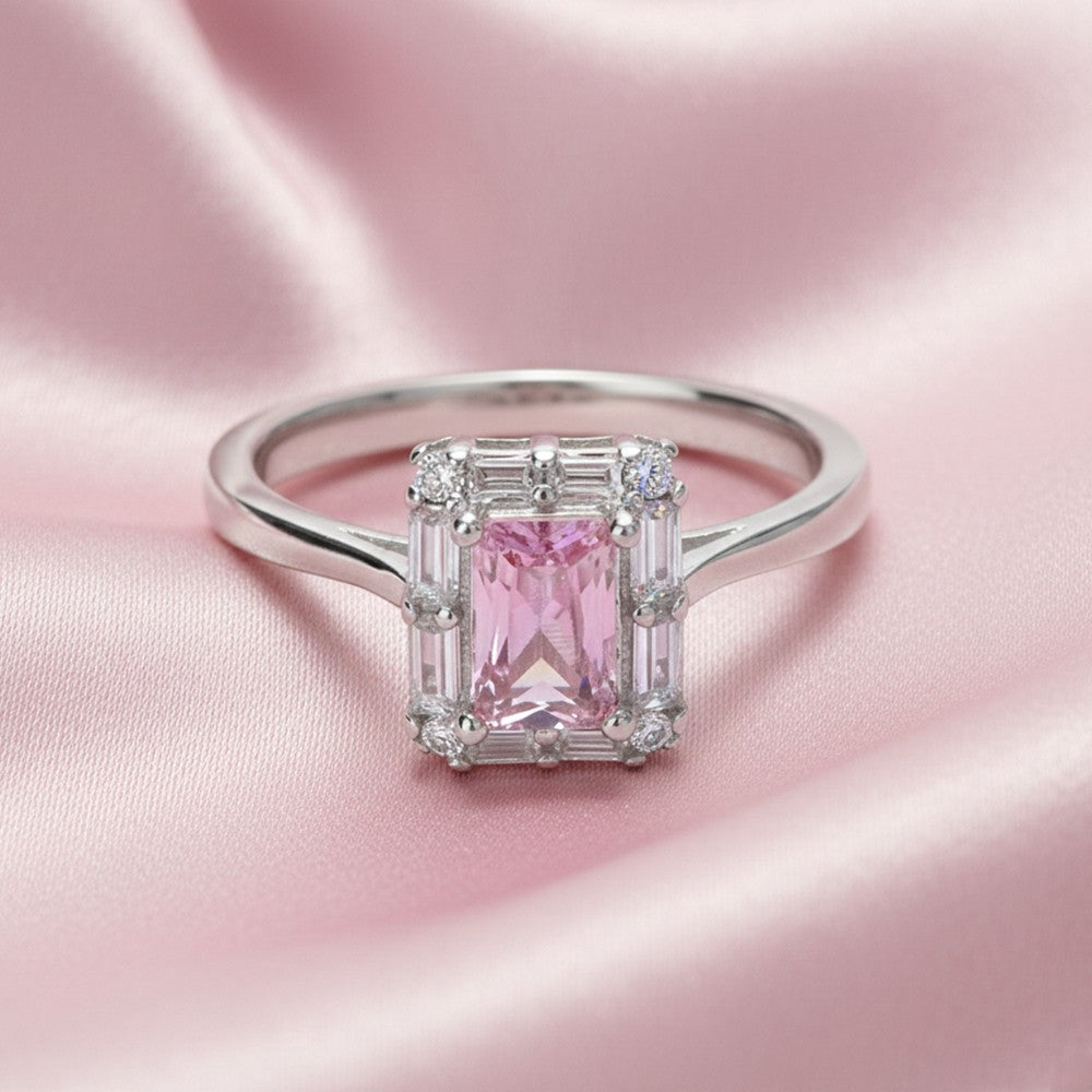 Silver Radiant Pink Statement Ring For Her