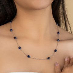Silver Blue Sapphire chain  Necklace