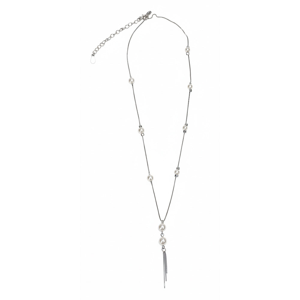 Silver Elegant Pearl Drop Lariat Chain For Her