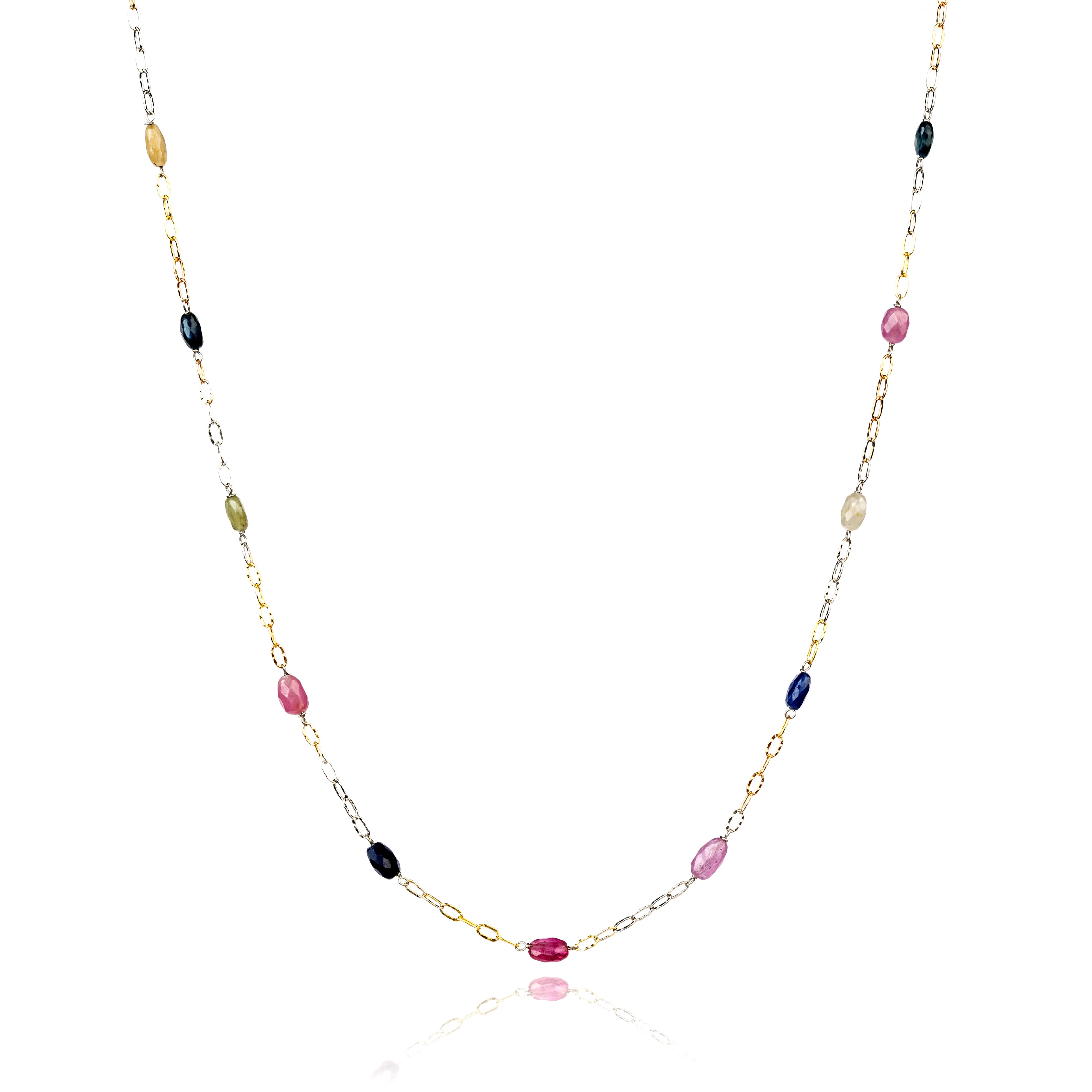 Multicolored Gemstone Two tone Sterling Silver chain