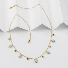 Celestial Larimar & Pink Tourmaline 925 Pure Silver Necklace
