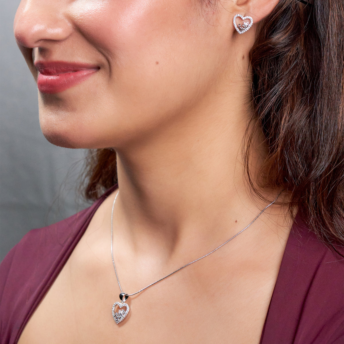 Silver Eternal Love written Heart Pendant set for her