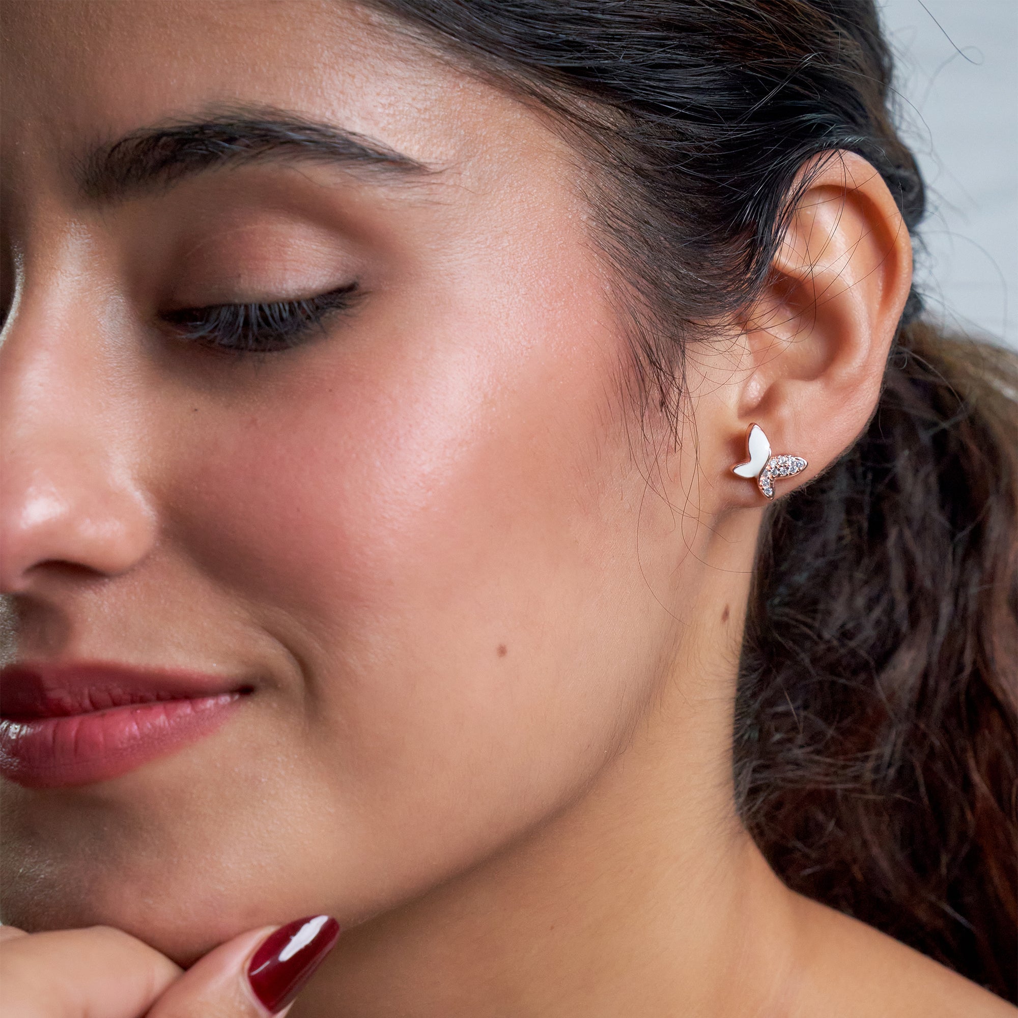 Rose Gold Exquisite Butterfly Studs Earrings