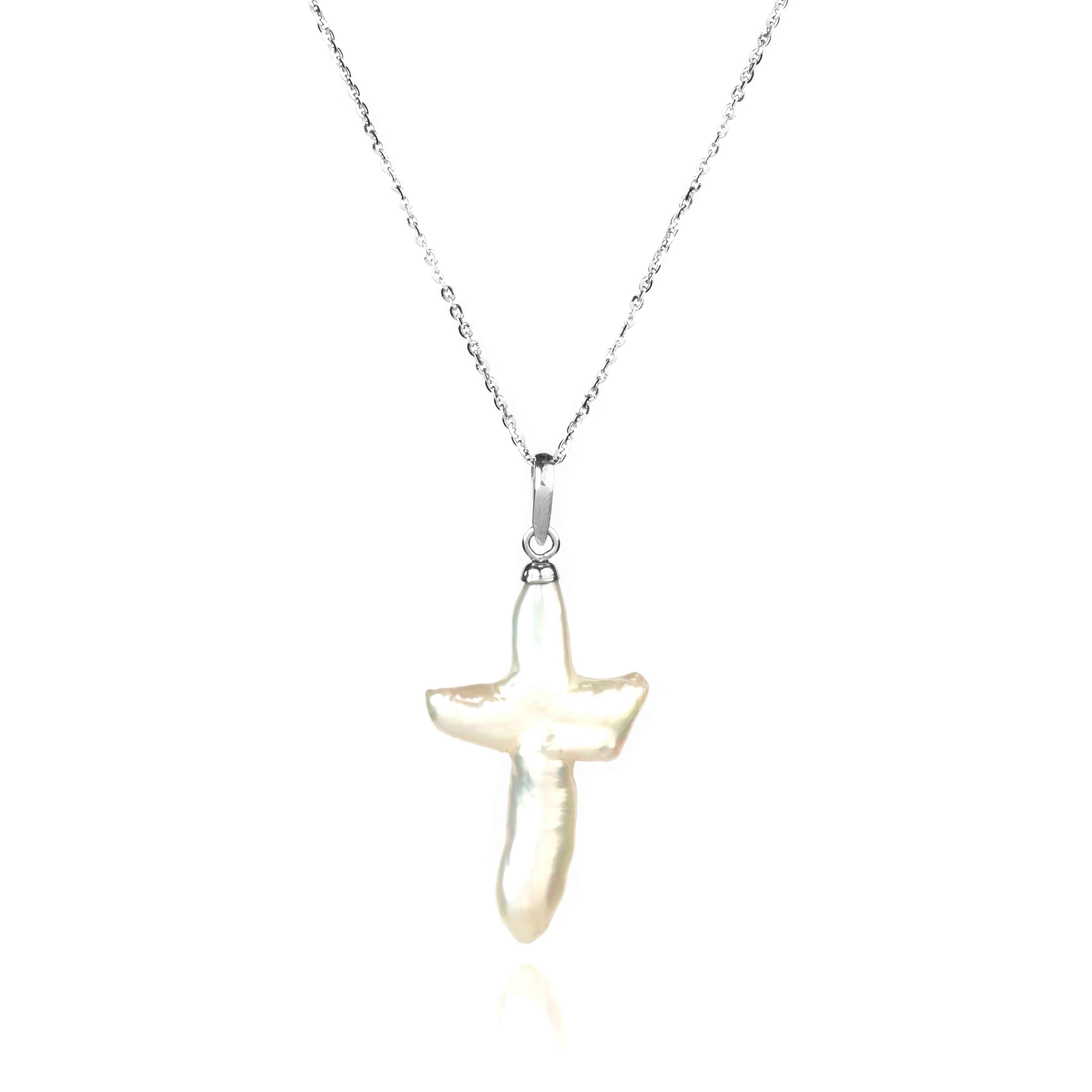 Ethereal Grace Natural Freshwater Cross Pearl Pendant