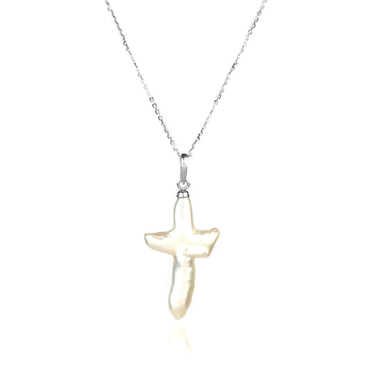 Ethereal Grace Natural Freshwater Cross Pearl Pendant
